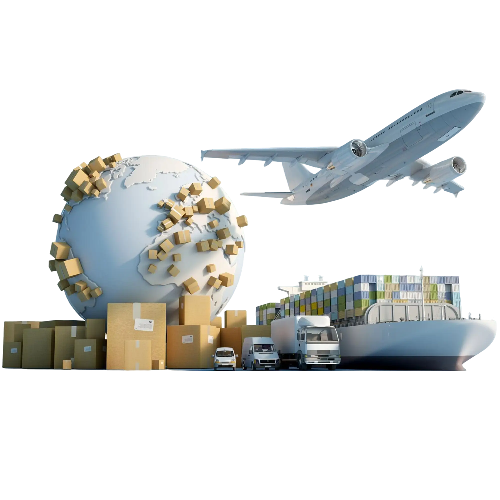 Une terre remplit de carton, avec un bateau et un avion